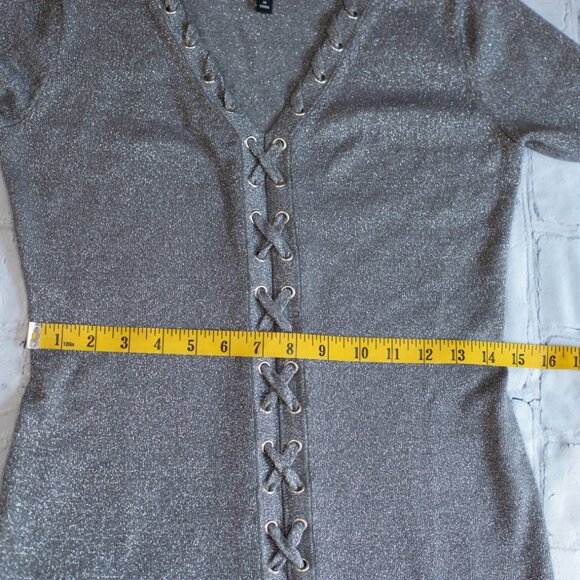 Allison Brittney Womens Silver Glitter Sweater Dress 3/4 Sleeves Midi Gray Sz S - Picture 9 of 13